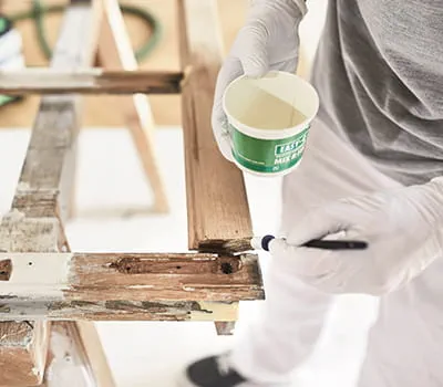 Haftvermittler DRY FIX UNI an der Schadstelle mit Pinsel auftragen.