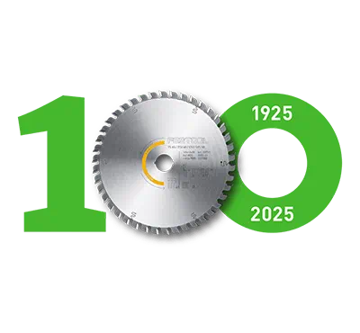 Festool 100 Jahre Logo mit Sägeblatt