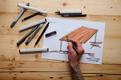 Erste Entwurfszeichnungen für das nächste Projekt der Allgäuer Holzliebelei